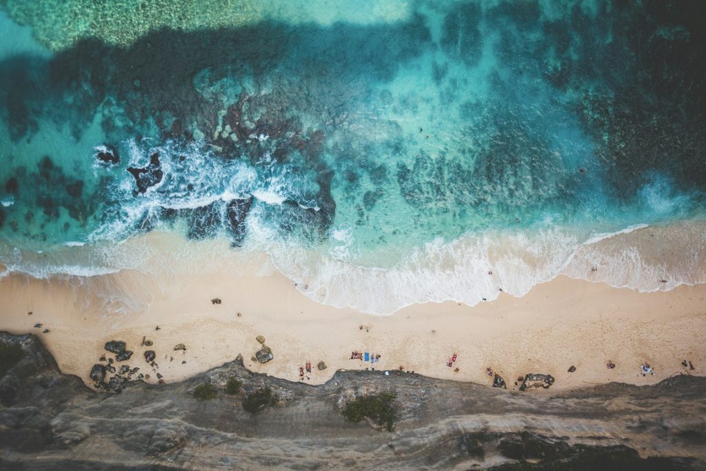Aerial view of people on beach during daytime